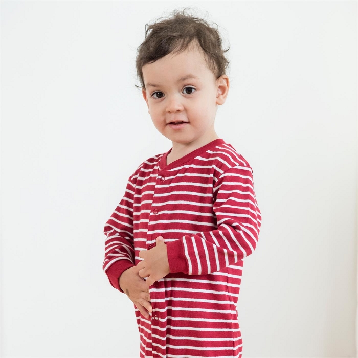 Pyjamas m/føtter (Interlock) Røde striper - 16101
