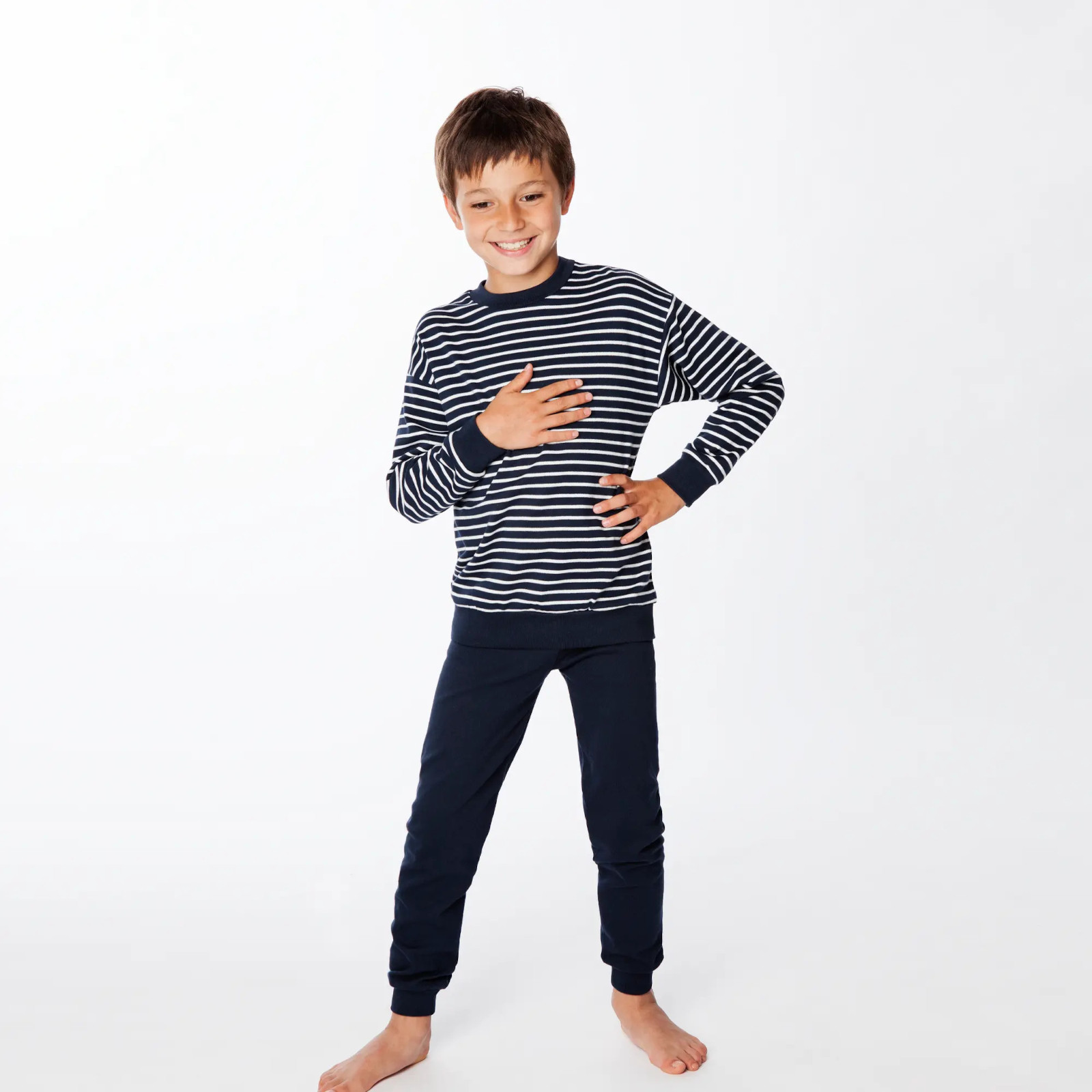 Todelt pyjamas Interlock) Marineblå striper - 26041