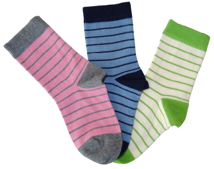 Sokker Finribbet med 2% Lycra) Rosa/ grå, Blå/ marine og Grønn/ natur striper - 28141, 28142 og 28143