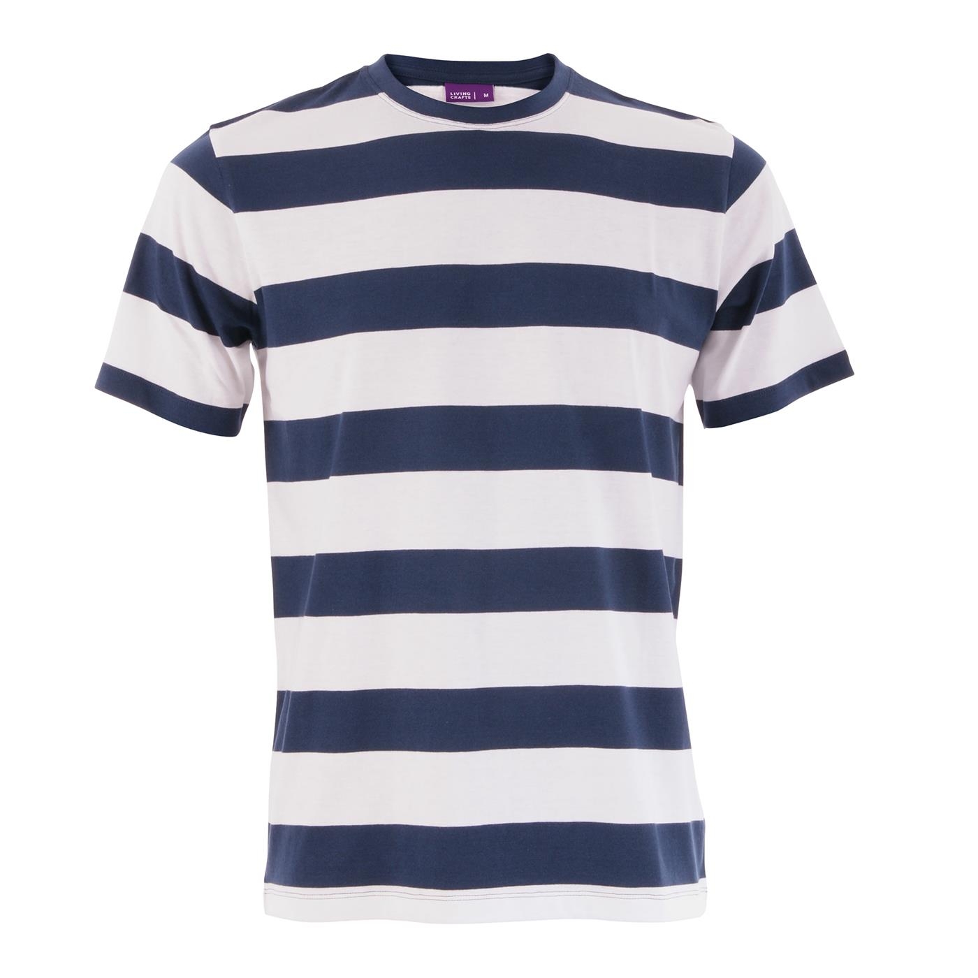 T-skjorte, mann (Jersey) Hvite / mørke marine striper - 87071
